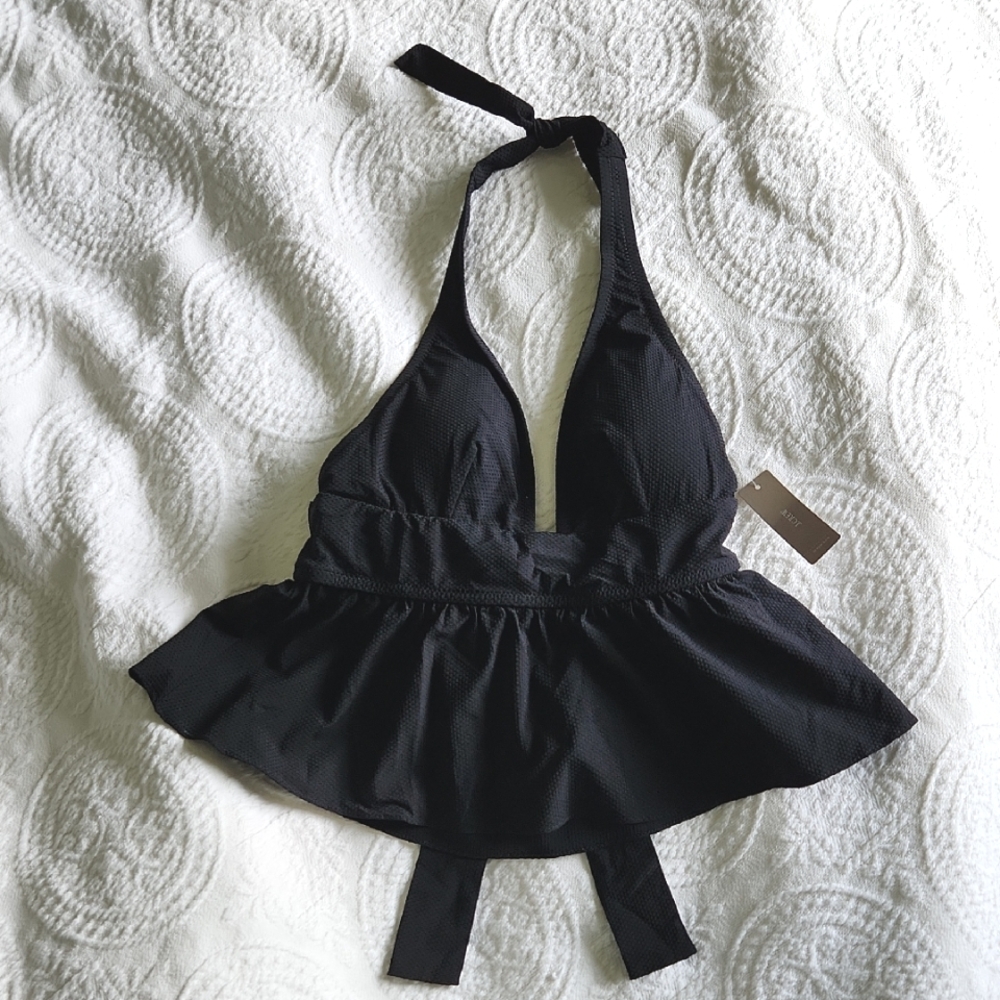 J. Crew Black Peplum Tankini Halter Bikini Top